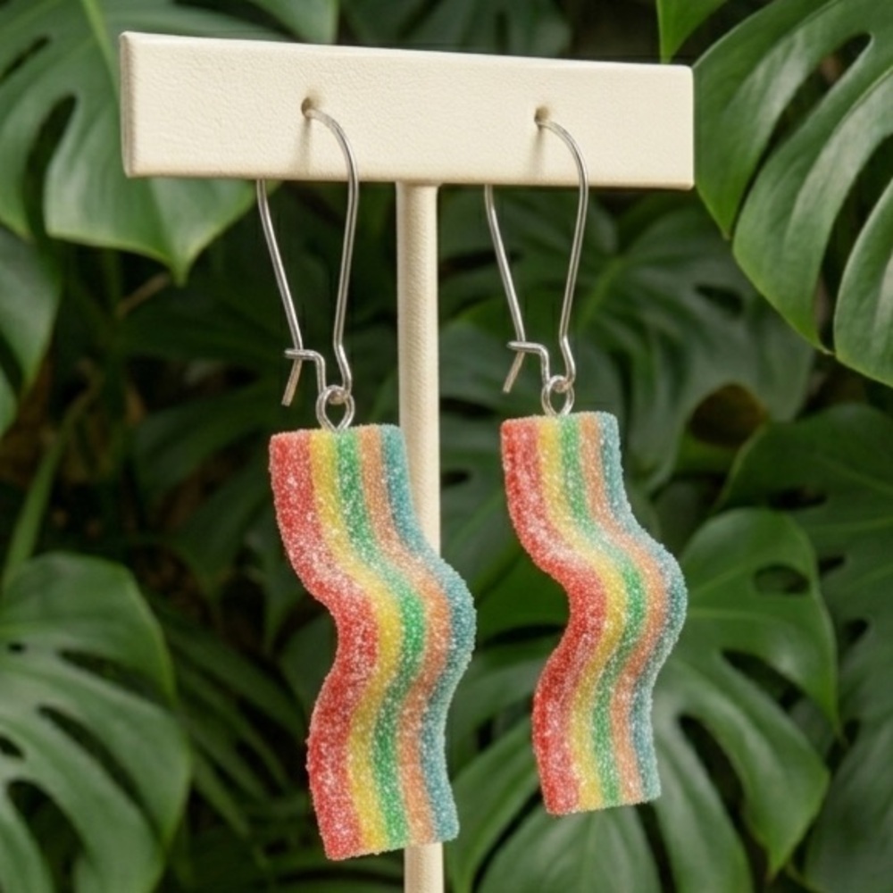 NWT Rainbow Sour Belt Earrings - Handmade - Rainbow